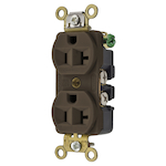 Wiring Device-Kellems HBL5352 1-Phase Compact Duplex Extra Heavy Duty Self-Grounding Screw Mount Straight Blade Receptacle, 125 VAC, 20 A, 2 Poles, 3 Wires, Brown