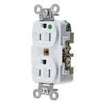 Wiring Device-Kellems HBL8200W 1-Phase Duplex Extra Heavy Duty Self-Grounding Screw Mount Straight Blade Receptacle, 125 VAC, 15 A, 2 Poles, 3 Wires, White