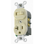 Leviton® 5335-E Combination Duplex Grounding AC Combination Switch, 20 A at 120/277 VAC, 1 Poles, 3 Wires, 12 AWG Wire