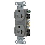 Wiring Device-Kellems BR20C2GRY 1-Phase Duplex 2-Controlled Face Standard Traditional Screw Mount Straight Blade Receptacle, 125 VAC, 20 A, 2 Poles, 3 Wires, Gray
