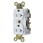 Wiring Device-Kellems HBL5362W 1-Phase Duplex Grounding Heavy Duty Screw Mount Straight Blade Receptacle, 125 VAC, 20 A, 2 Poles, 3 Wires, White
