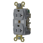 Wiring Device-Kellems HBL® HBL5362GY 1-Phase Duplex Extra Heavy Duty Self-Grounding Standard Traditional Screw Mount Straight Blade Receptacle, 125 VAC, 20 A, 2 Poles, 3 Wires, Gray