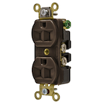 Wiring Device-Kellems HBL5252 1-Phase Compact Duplex Extra Heavy Duty Self-Grounding Screw Mount Straight Blade Receptacle, 125 VAC, 15 A, 2 Poles, 3 Wires, Brown
