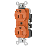 Wiring Device-Kellems Hubbell-PRO™ CR5252IG 1-Phase Duplex Grounding Heavy Duty Screw Mount Straight Blade Receptacle, 125 VAC, 15 A, 2 Poles, 3 Wires, Orange