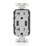 Leviton® Decora® T5832-GY Decora® Duplex Tamper-Resistant Receptacle and USB Charger, 20 A, 125 VAC, Gray