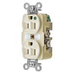 Wiring Device-Kellems HBL8200I 1-Phase Duplex Extra Heavy Duty Self-Grounding Screw Mount Straight Blade Receptacle, 125 VAC, 15 A, 2 Poles, 3 Wires, Ivory