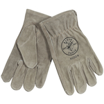Klein® 40004 Gloves, Drivers/Work, Gunn Cut Style, Size M, Cowhide Leather, Gray, Slip-On Cuff, Bright Coating, Thermolite® Lining
