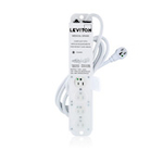 Leviton® 5304M-1N7 Power Outlet Strip With Locking Cover, 125 VAC, 15 A, 4 Outlets, 7 ft L Cord, Surface Mount