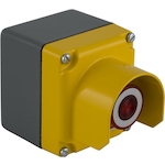 Square D™ Harmony™ 9001KYG1Y1 Guarded Enclosure With Red Push-Pull Mushroom, For Use With 30 mm Control and Signaling Units, NEMA 1/3/4/6/12/13, -13 to 158 deg F, Die Cast Zinc, Yellow