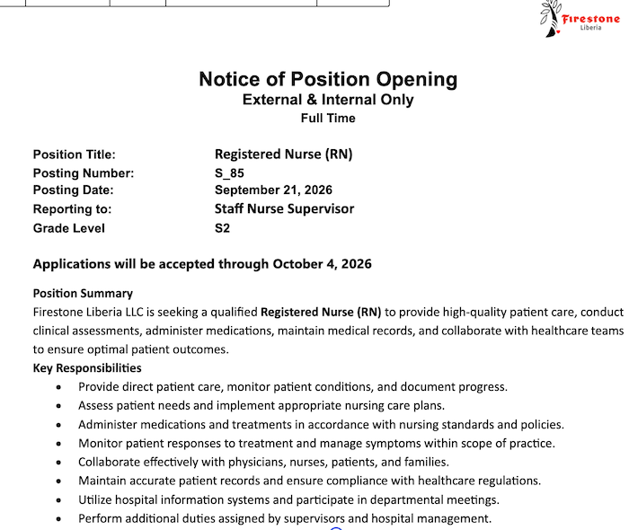 Registered Nurse (RN) Needed – Liberia news The New Dawn Liberia, premier resource for latest news
