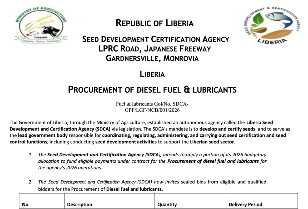 LIBERIAPROCUREMENT OF DIESEL FUEL & LUBRICANTS