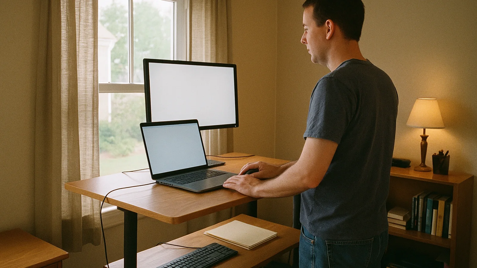 Compact Desk Ergonomics for a compact L-shaped desk setup