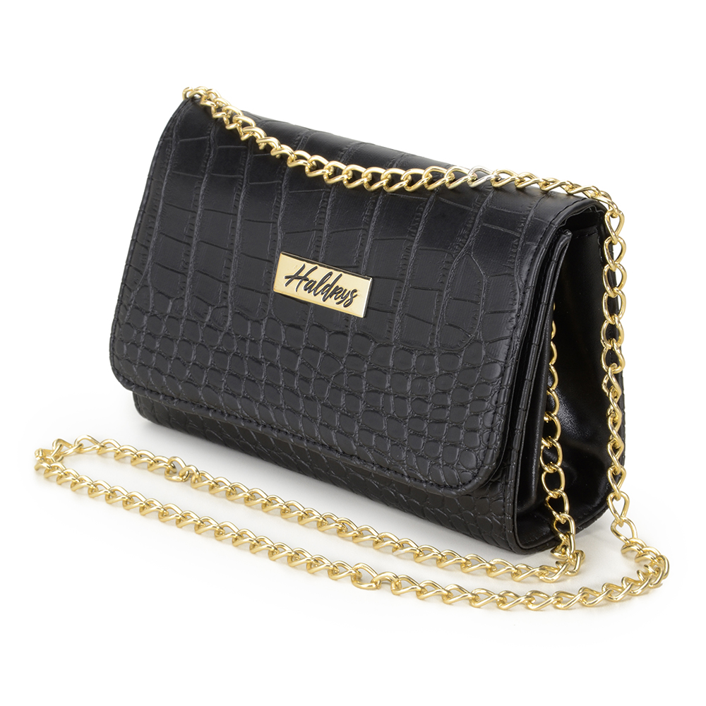 Bolsa Clutch Haldrys com Textura Croco Alça Corrente Repartições e Imã