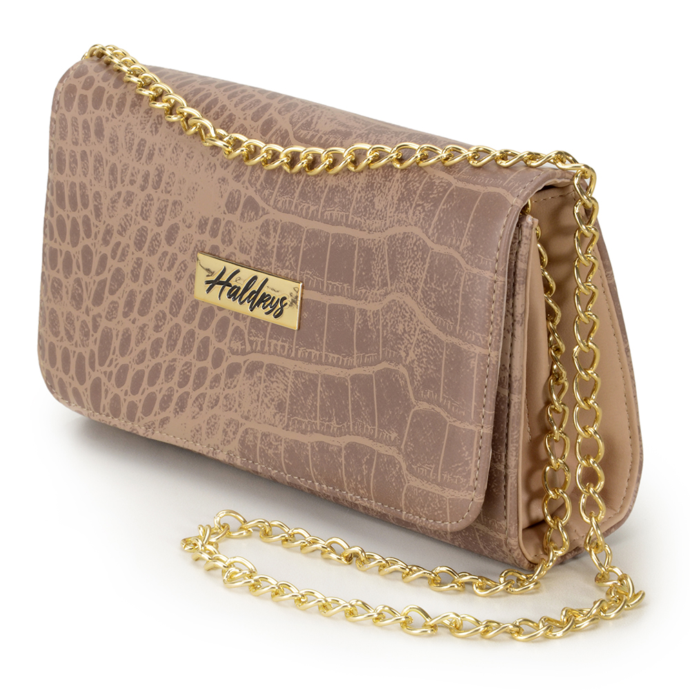 Bolsa Clutch Haldrys com Textura Croco Alça Corrente Repartições e Imã