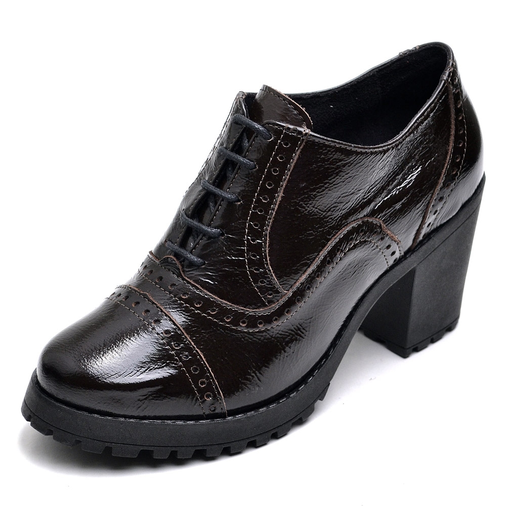 Bota Ankle Mocassim Feminina Sola Borracha Salto Grosso Fecho de Cadarço Fashion