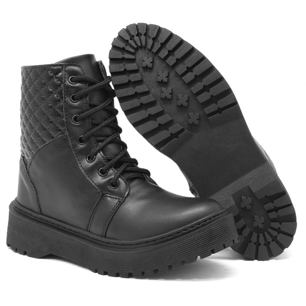 Bota Coturno Casual Dk Shoes com Cadarço e Matelasse Preto