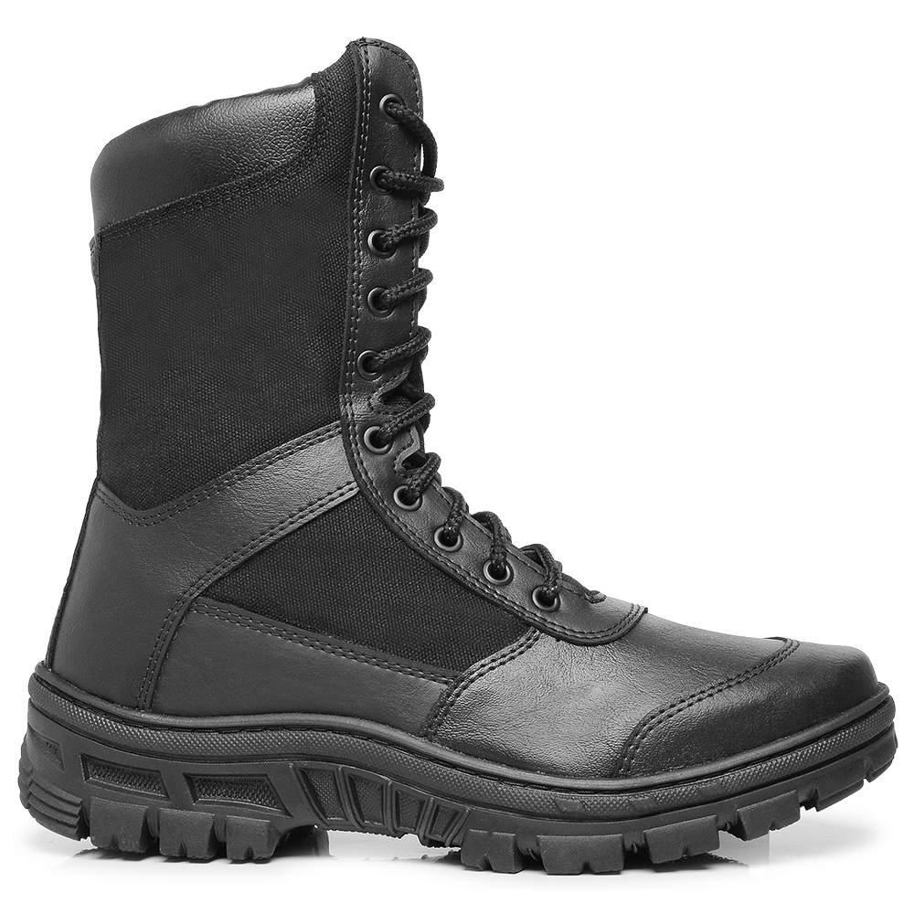 Bota Coturno Masculino Cano Alto Tático Cadarço Zíper Resistente Sola Tratorada