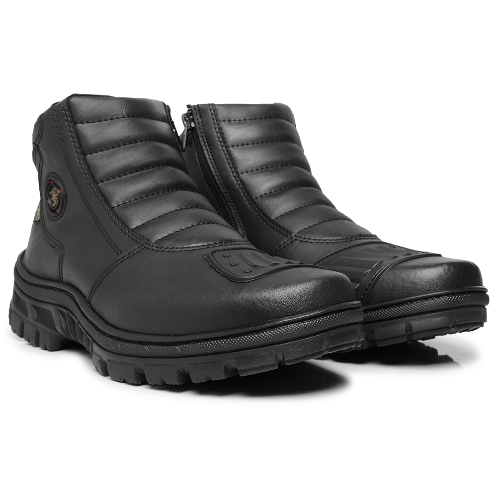 Bota Coturno Masculino Cano Médio Zíper Militar Motociclista Resistente Tratorado