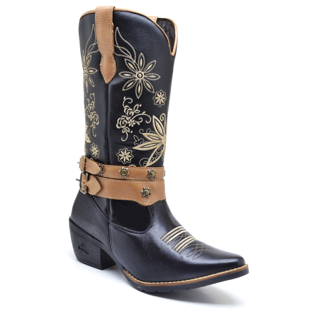 Bota Feminina Texana em Couro Fak Boots