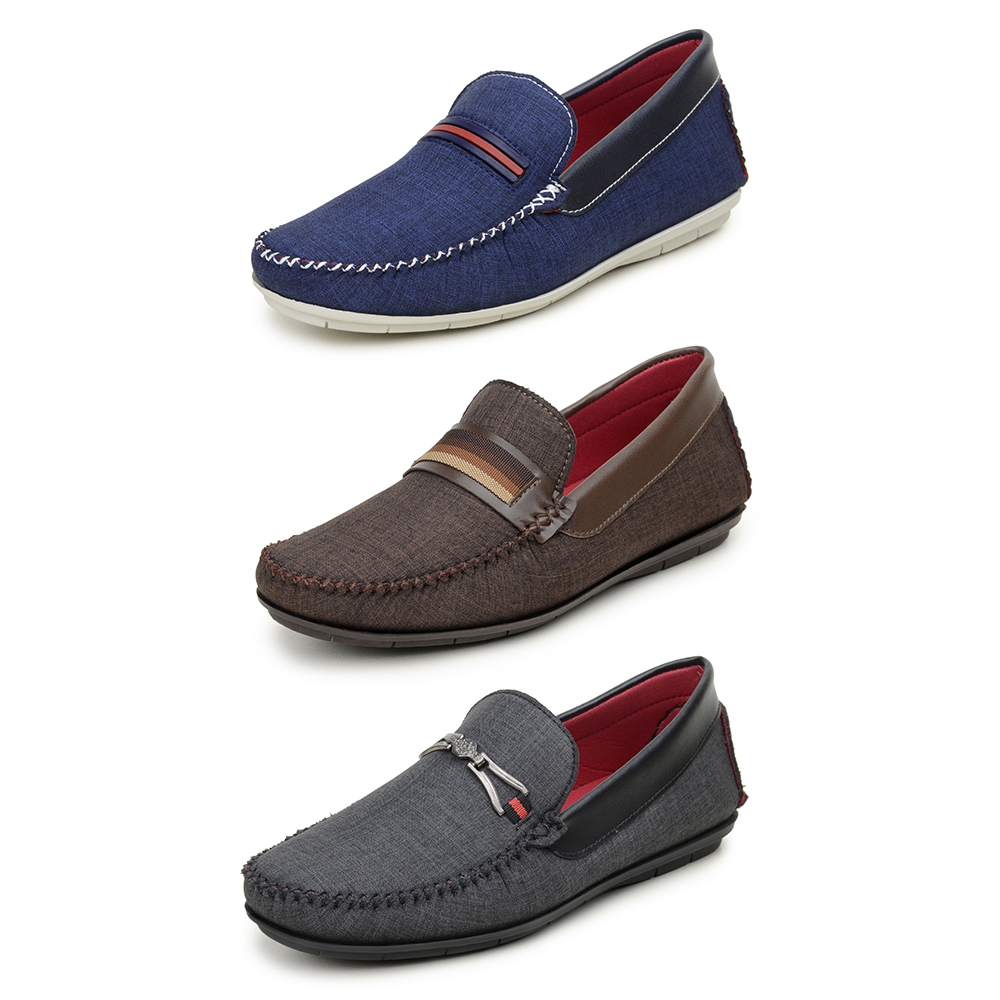 Kit 3 Pares Mocassim Casual Masculino Op Santos Multicolorido