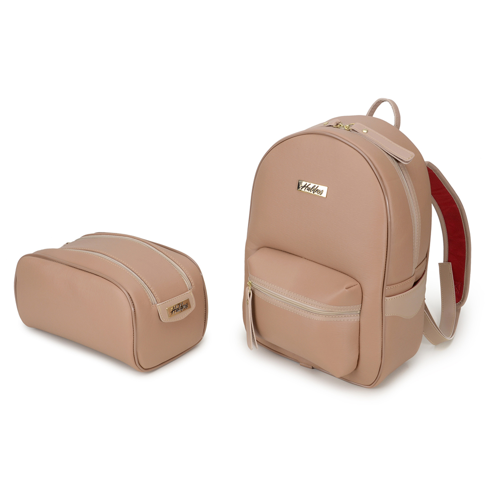 Kit Mochila Haldrys Media Textura com Bolsos Ziper e Necessaire