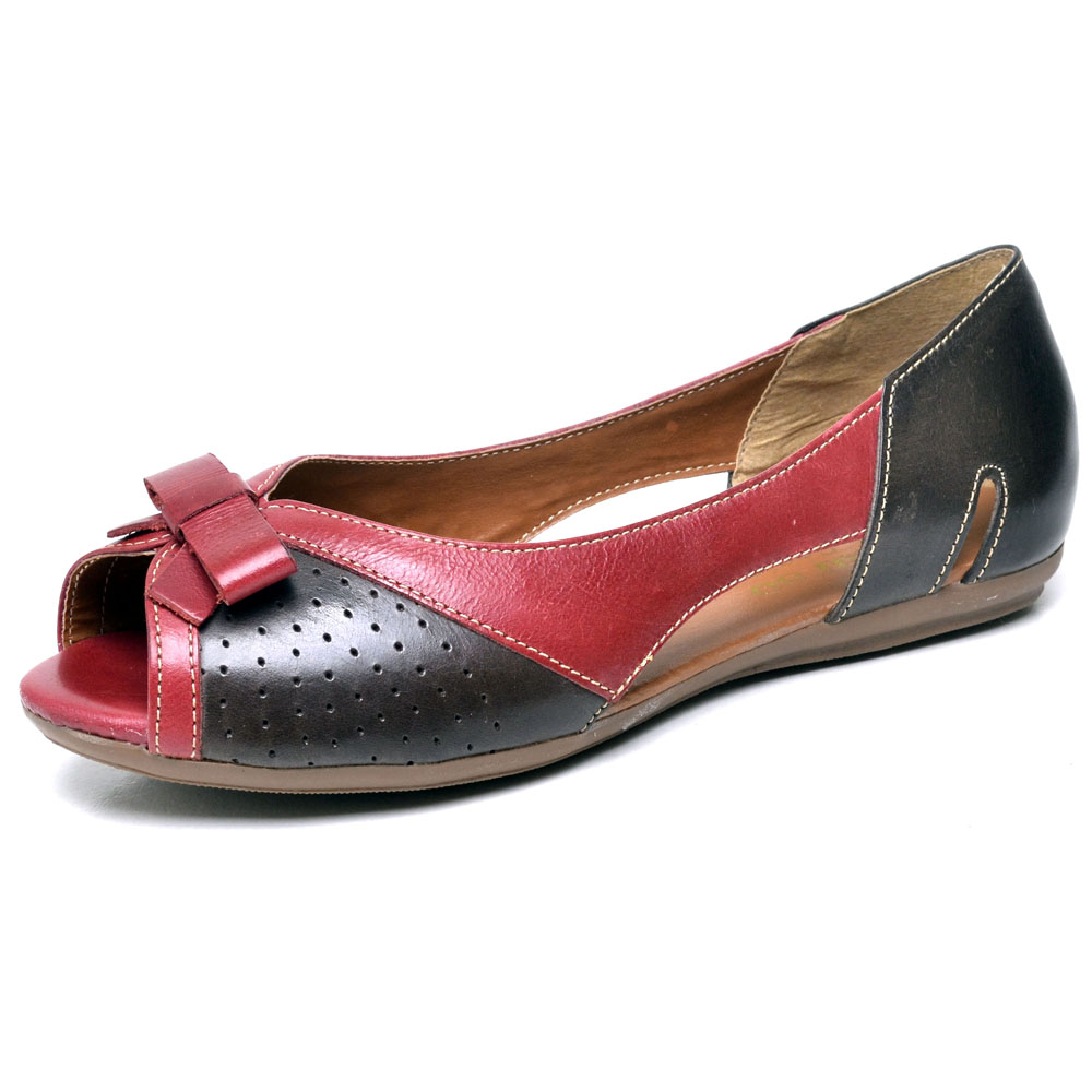 Sapatilha Peep Toe Couro Feminino Ultraconforto Percurso