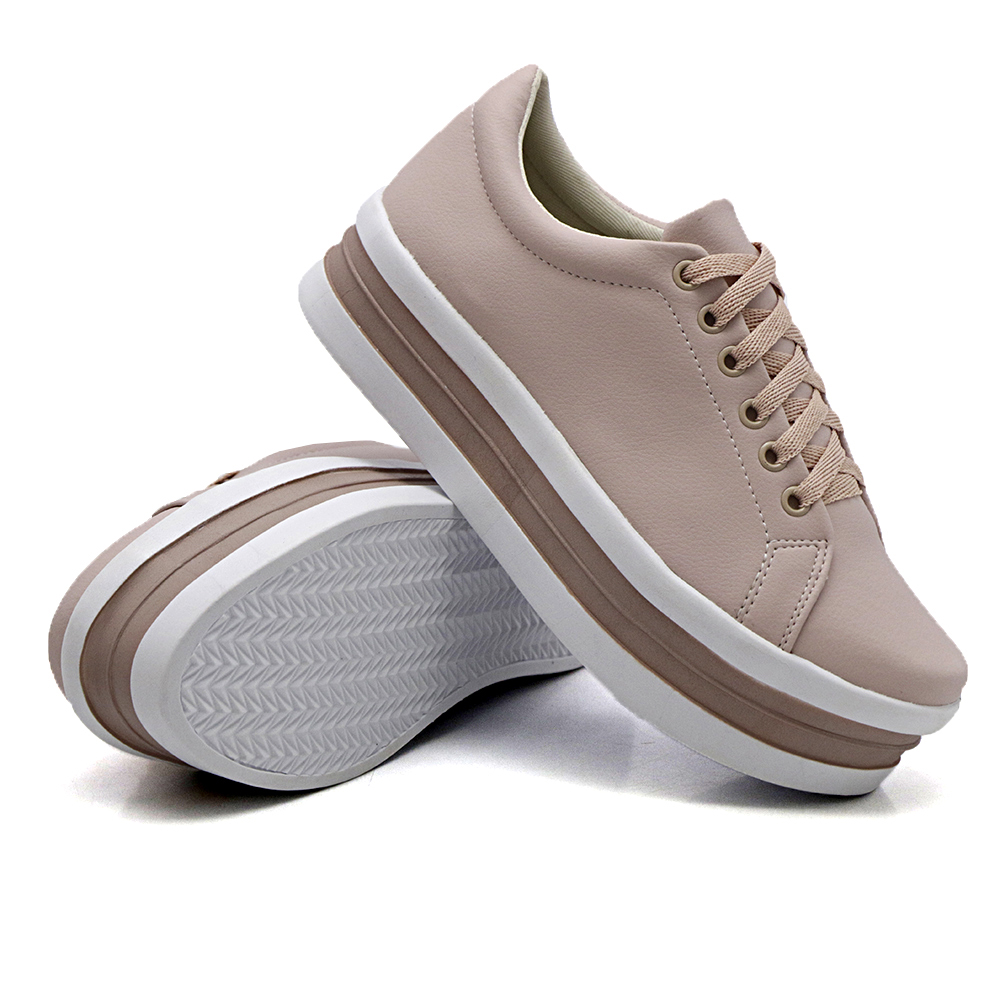 Tênis Casual Feminino com Cadarço e Costuras Dk Shoes Rosê