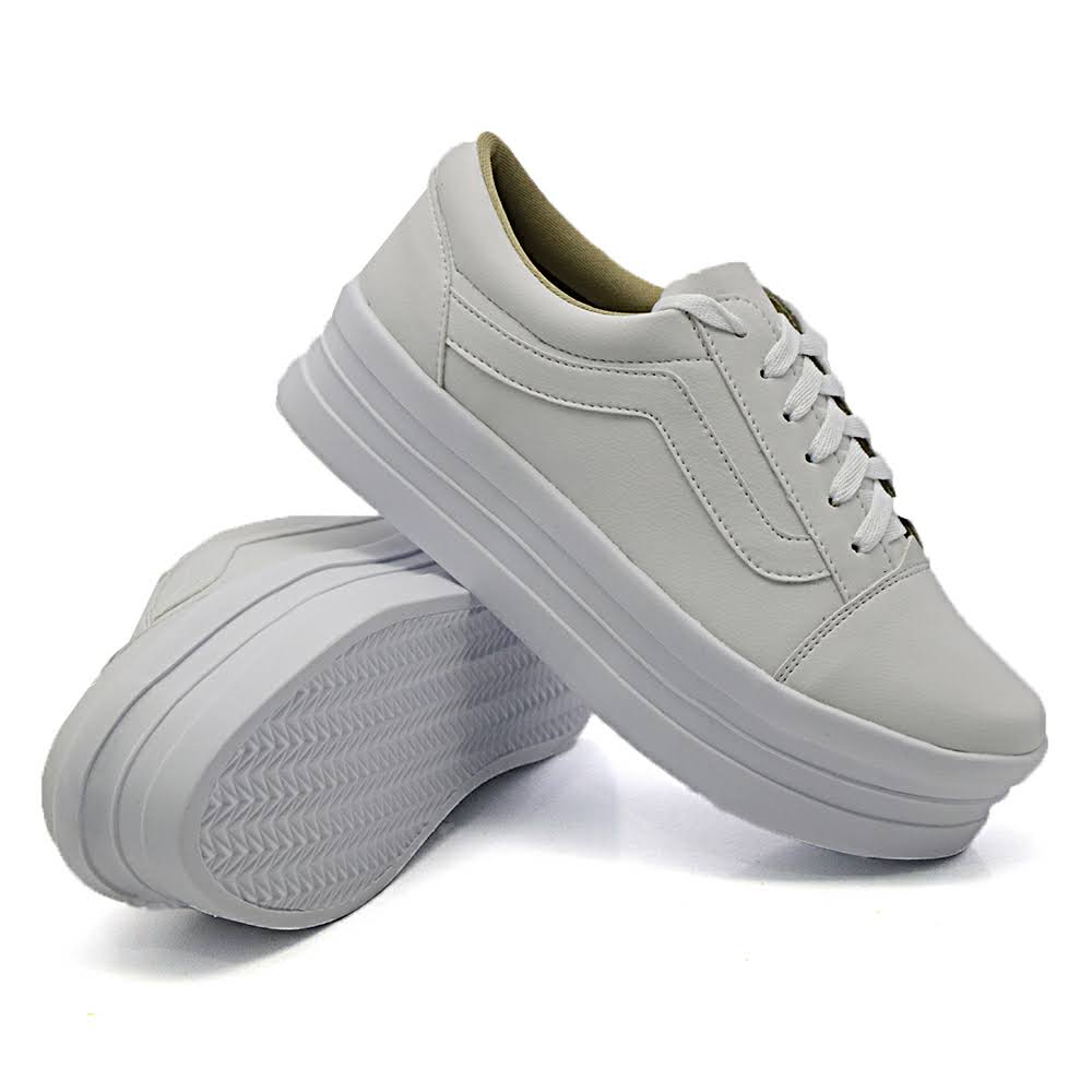 Tênis Casual Feminino  com Cadarço e Listras Dk Shoes Branco