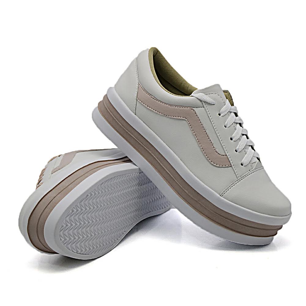 Tênis Casual Feminino  com Cadarço e Listras Dk Shoes Rosê