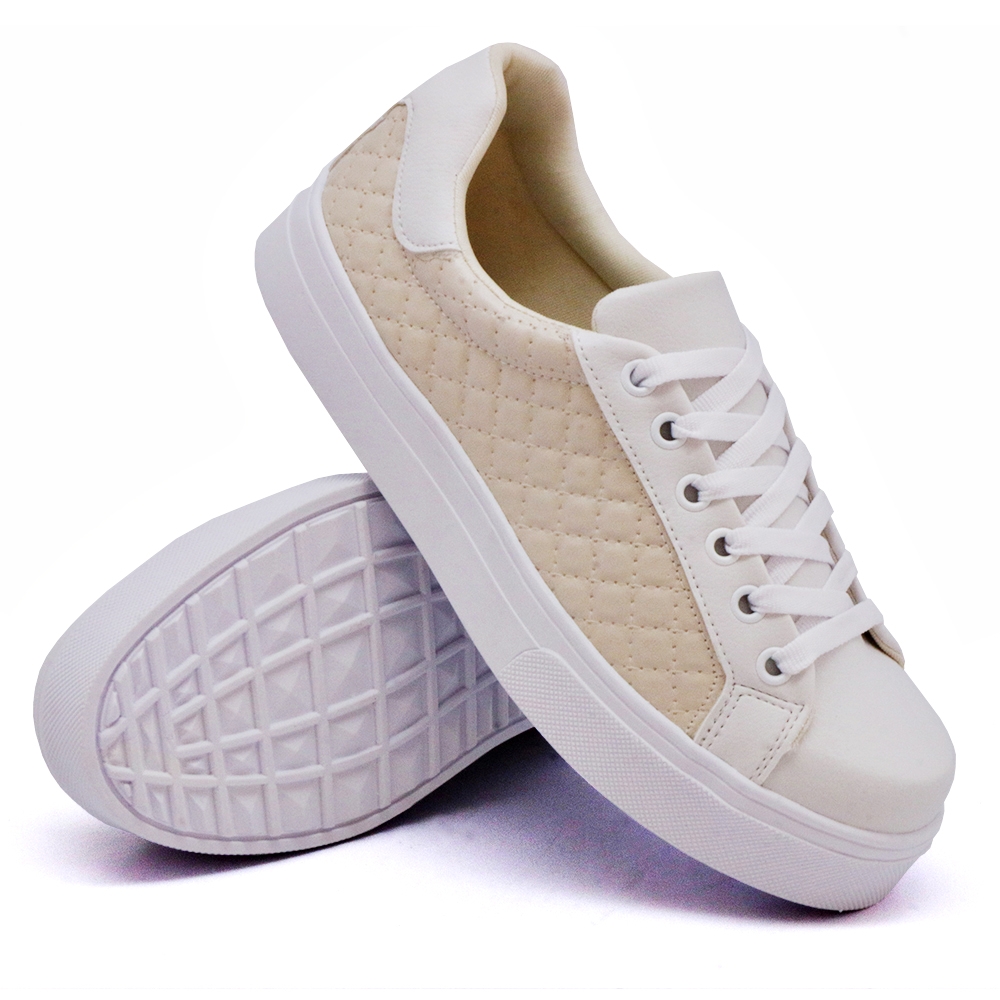 Tênis Casual Feminino com Cadarço e Matelasse Dk Shoes Branco