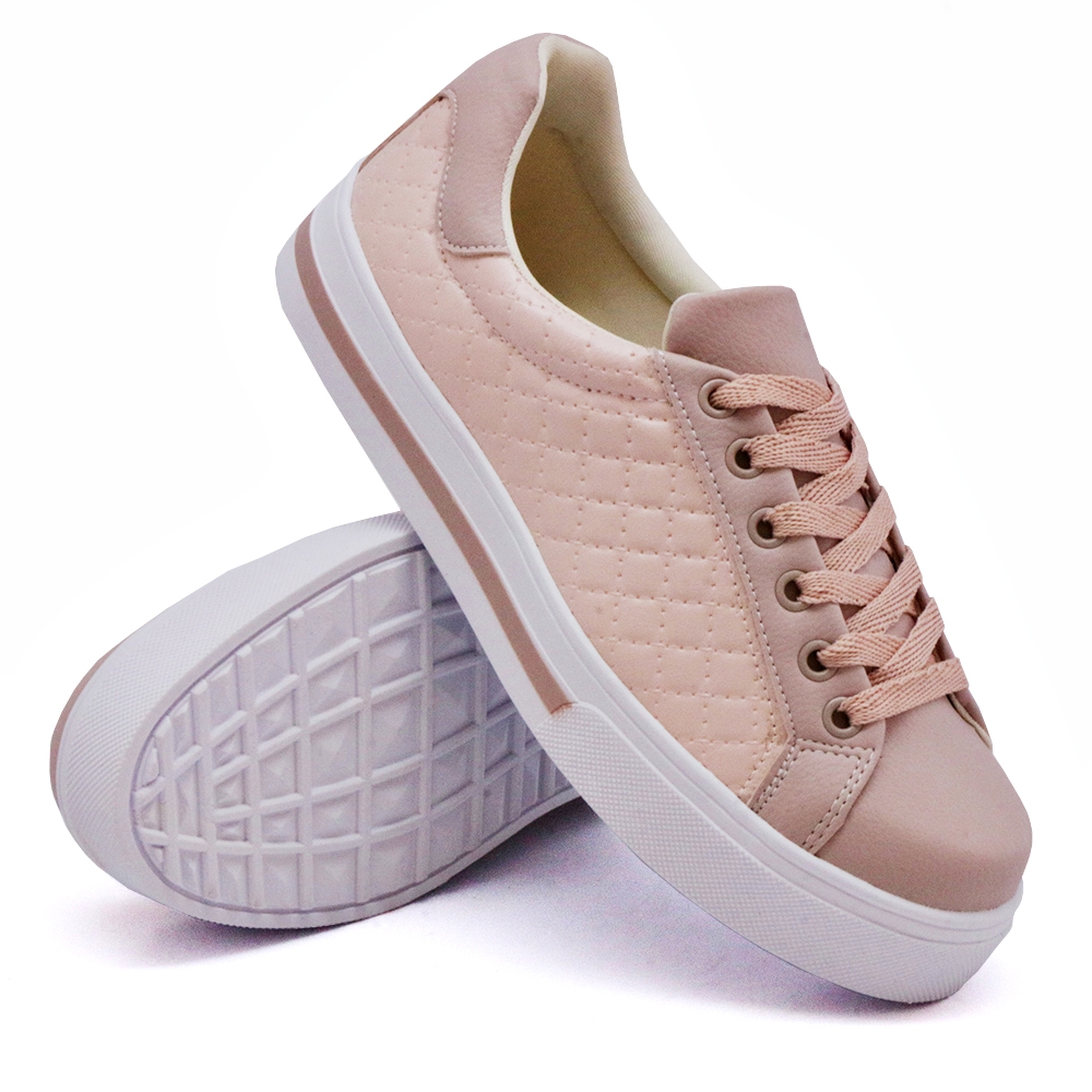 Tênis Casual Feminino com Cadarço e Matelasse Dk Shoes Rosa