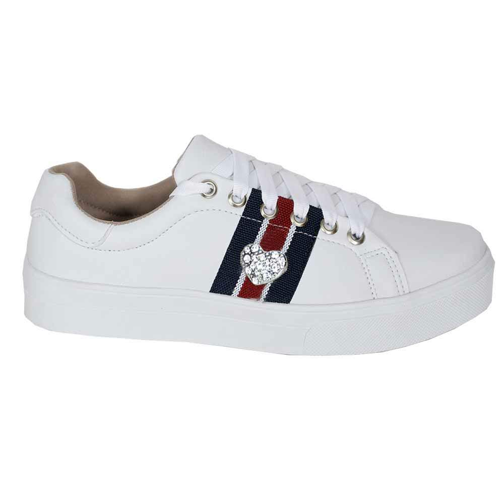 Tênis Casual Feminino com Cadarço e Metal Dk Shoes Branco