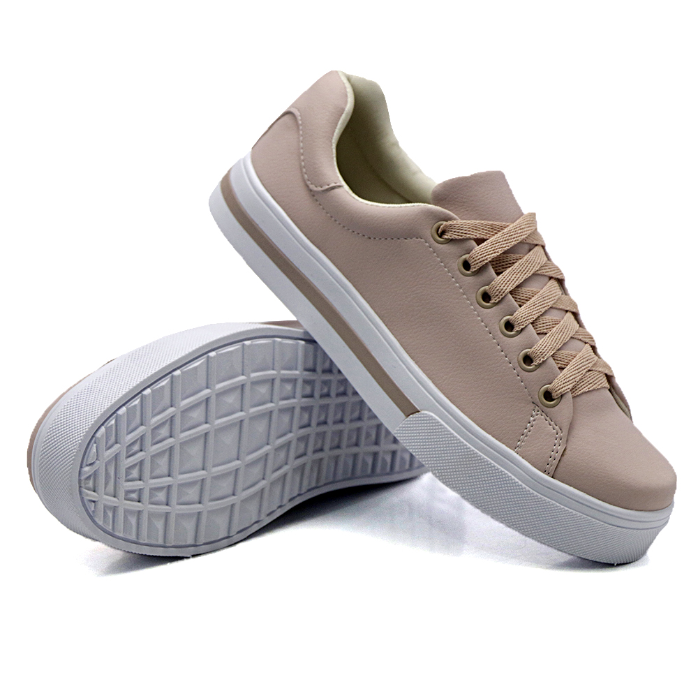 Tênis Casual Feminino com Listras e Cadarço Dk Shoes Rosê