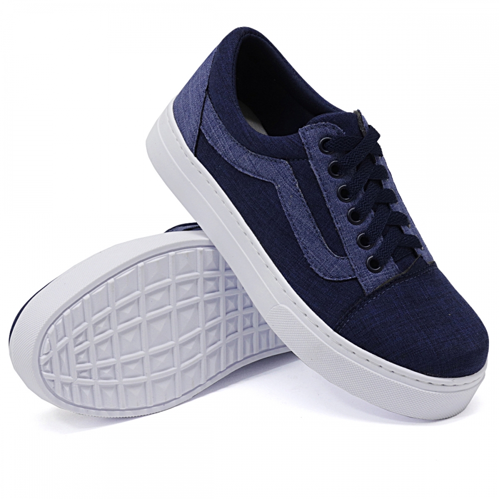 Tênis Casual Feminino Dk Shoes com Cadarço Detalhe Lateral Marinho