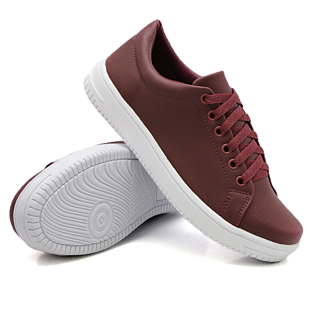 Tênis Casual Feminino Dk Shoes com Cadarço Vinho