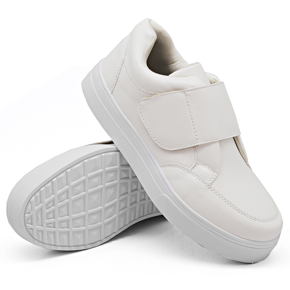 Tênis Casual Feminino Dk Shoes com Velcro com Listra Branco