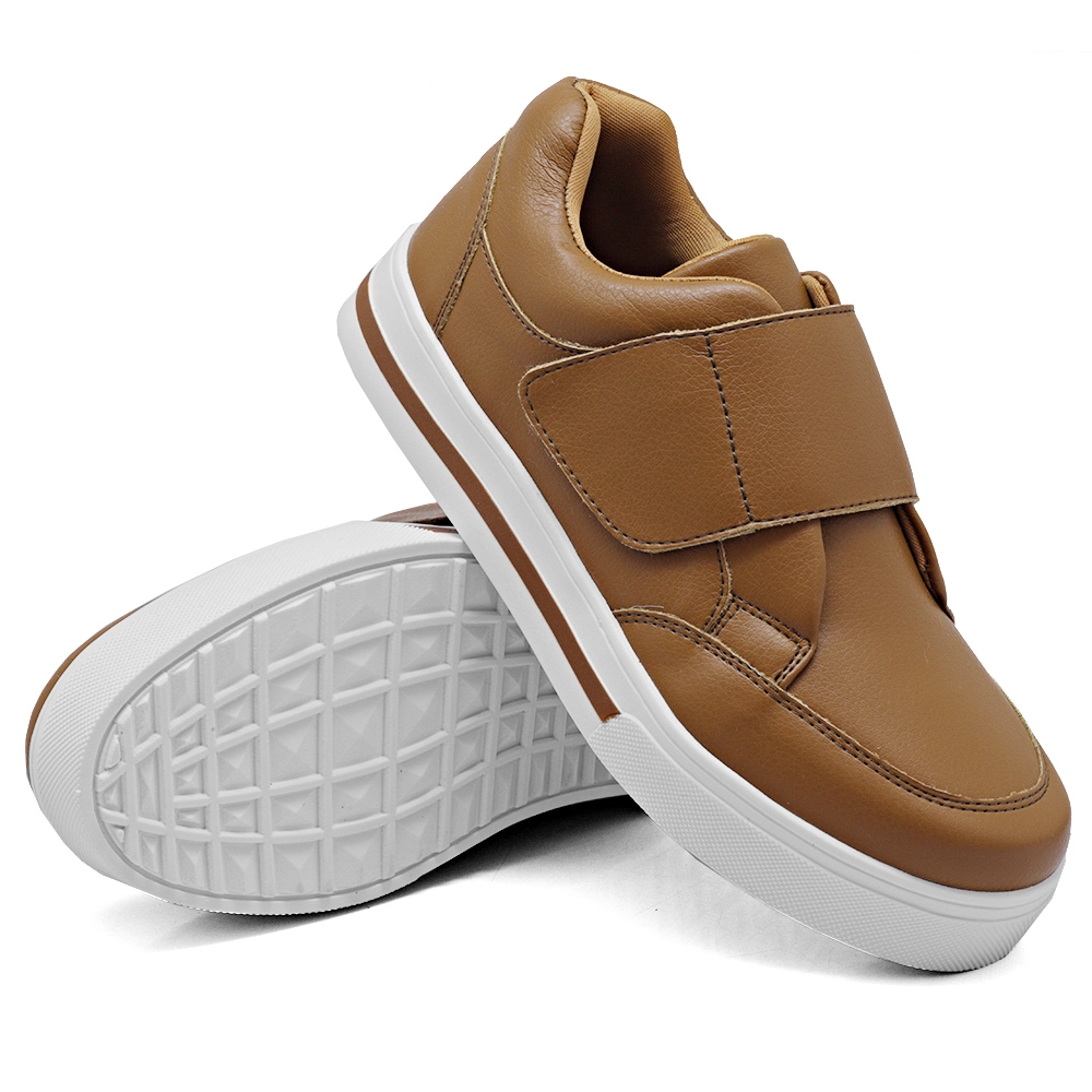 Tênis Casual Feminino Dk Shoes com Velcro com Listra Caramelo