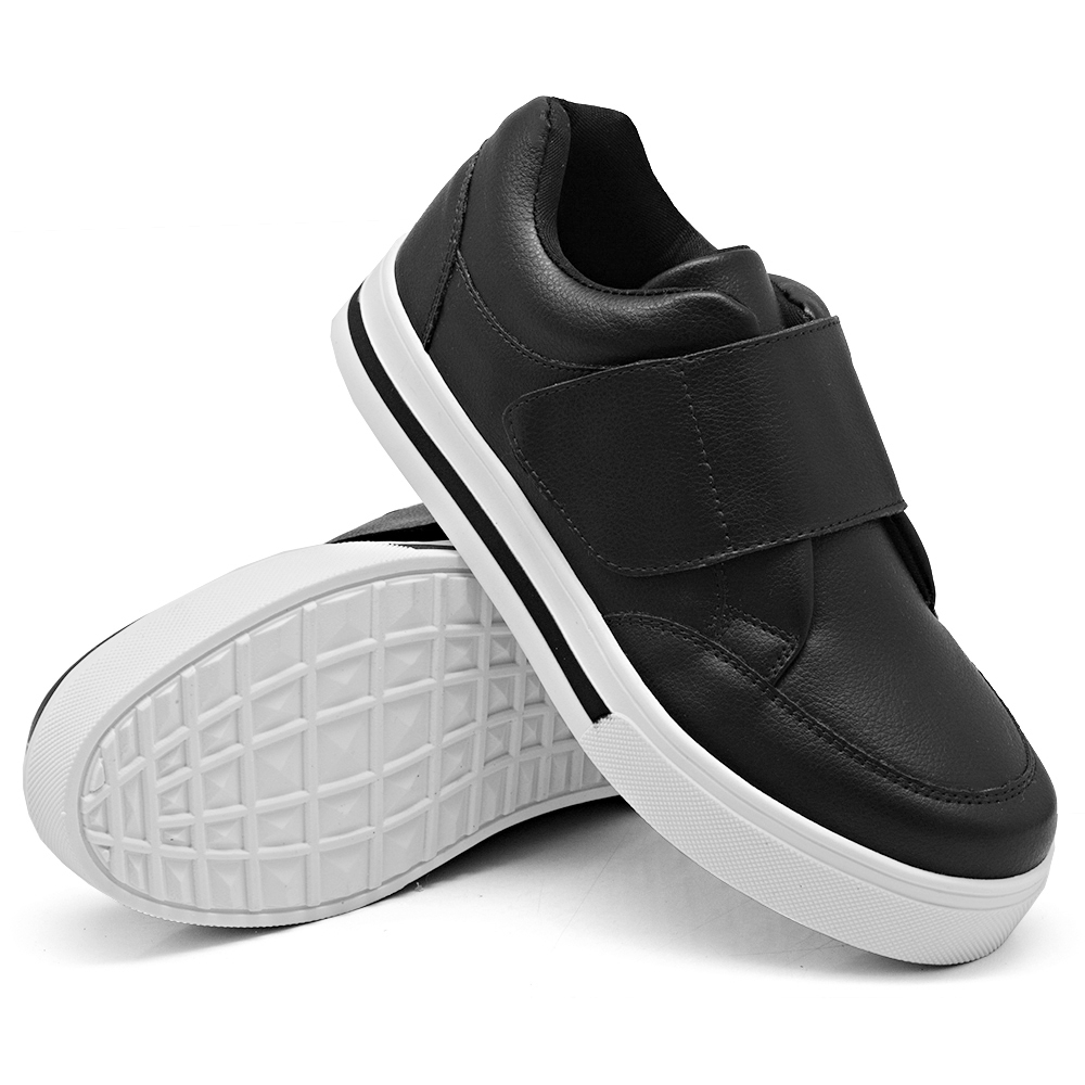 Tênis Casual Feminino Dk Shoes com Velcro com Listra Preto