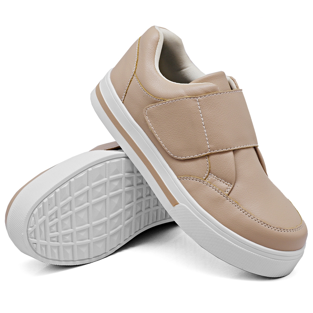 Tênis Casual Feminino Dk Shoes com Velcro com Listra Rosê