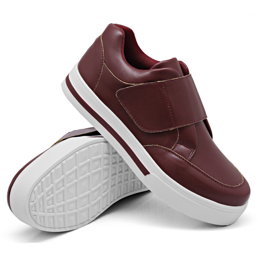 Tênis Casual Feminino Dk Shoes com Velcro com Listra Vinho