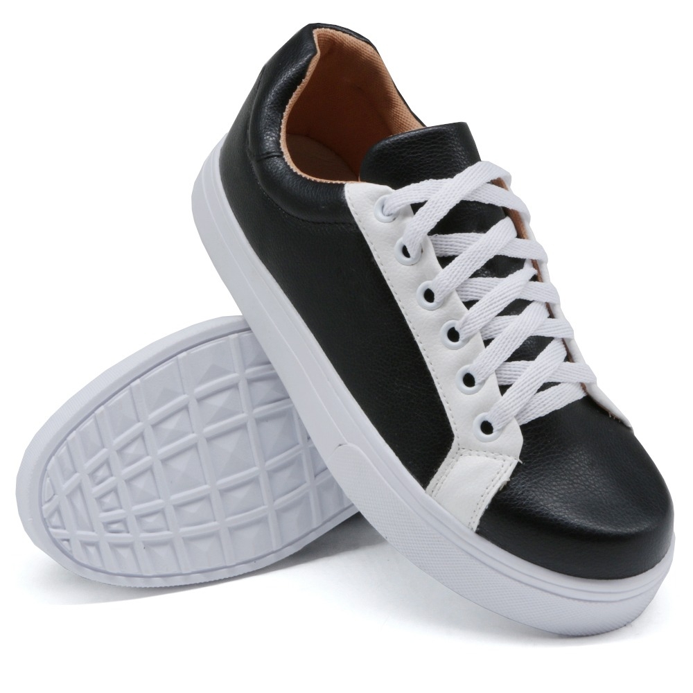 Tênis Casual Feminino Dk Shoes  Sola Borracha com Recortes Preto