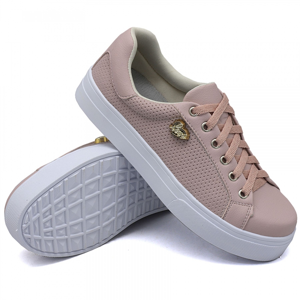 Tênis Casual Feminino Love Dk Shoes com Cadarço Sola Reta  Rosê