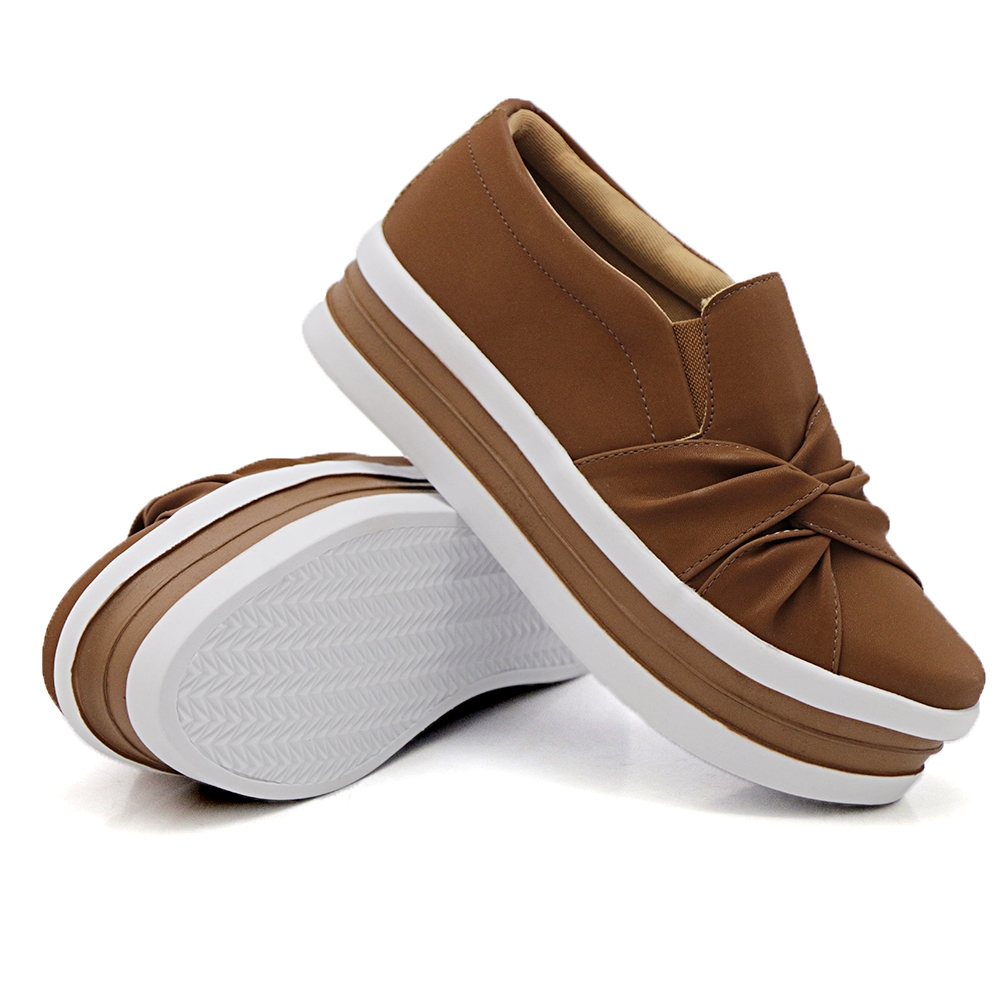 Tenis Slip On Casual Dk Shoes com Nó Frontal Caramelo