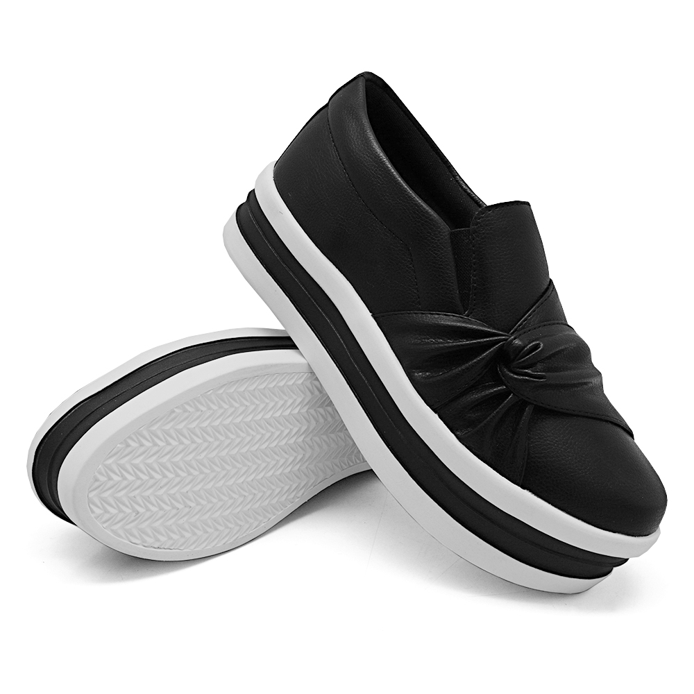 Tenis Slip On Casual Dk Shoes com Nó Frontal Preto