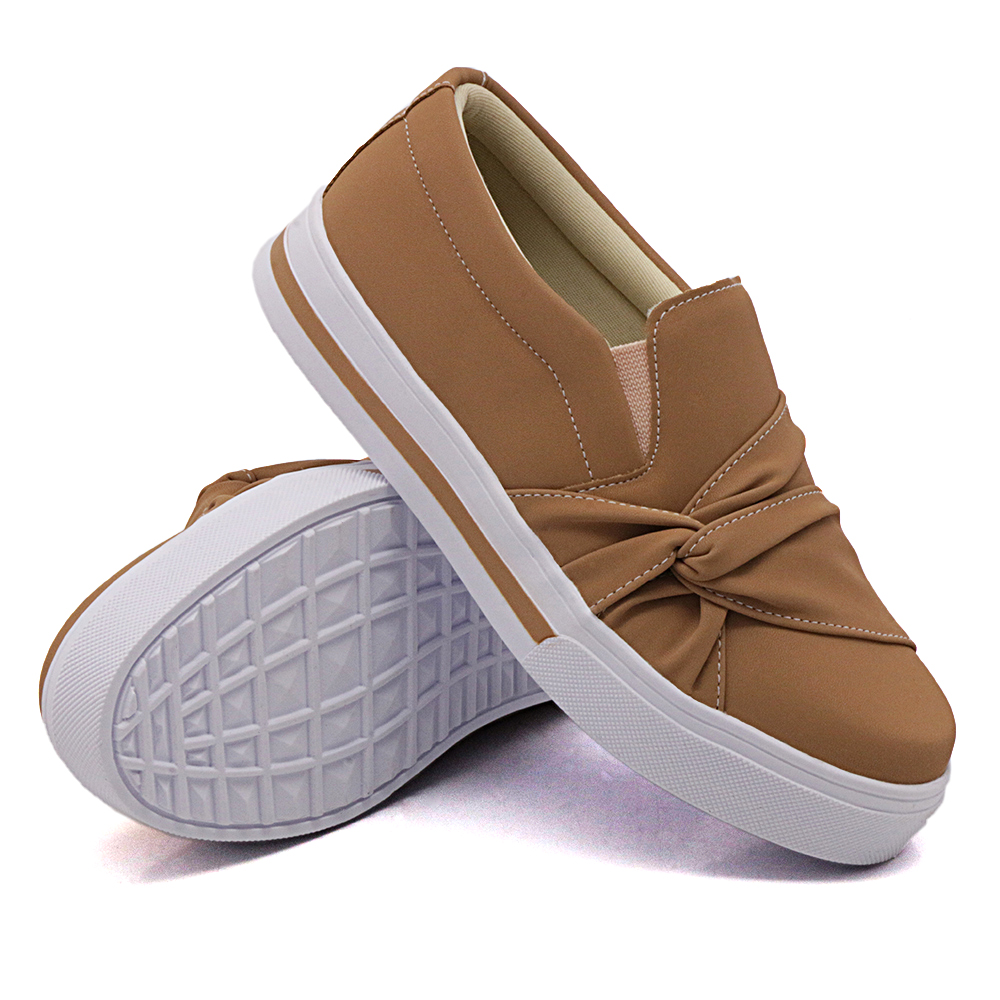 Tênis Slip On Feminino Casual com Laço Dk Shoes Bege