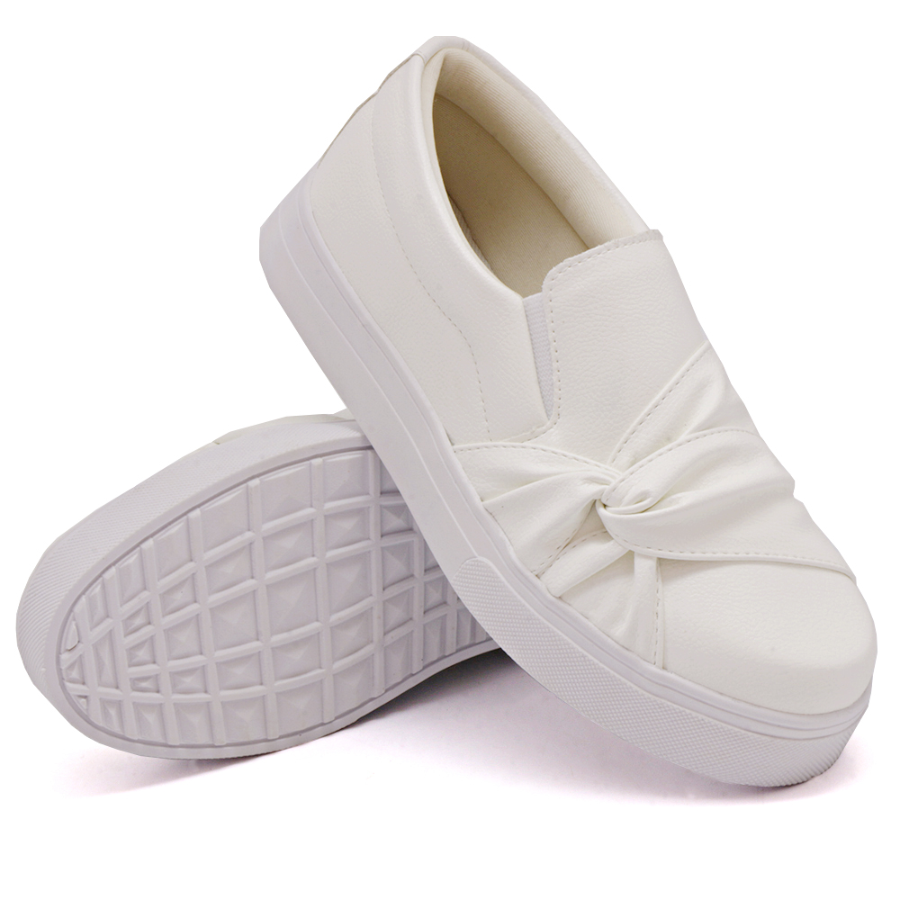 Tênis Slip On Feminino Casual com Laço Dk Shoes Branco