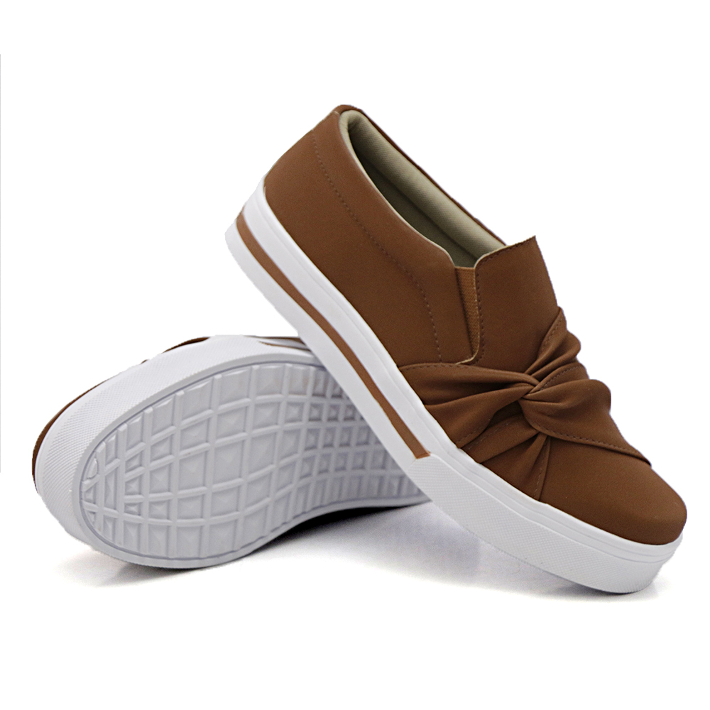 Tênis Slip On Feminino Casual com Laço Dk Shoes Caramelo