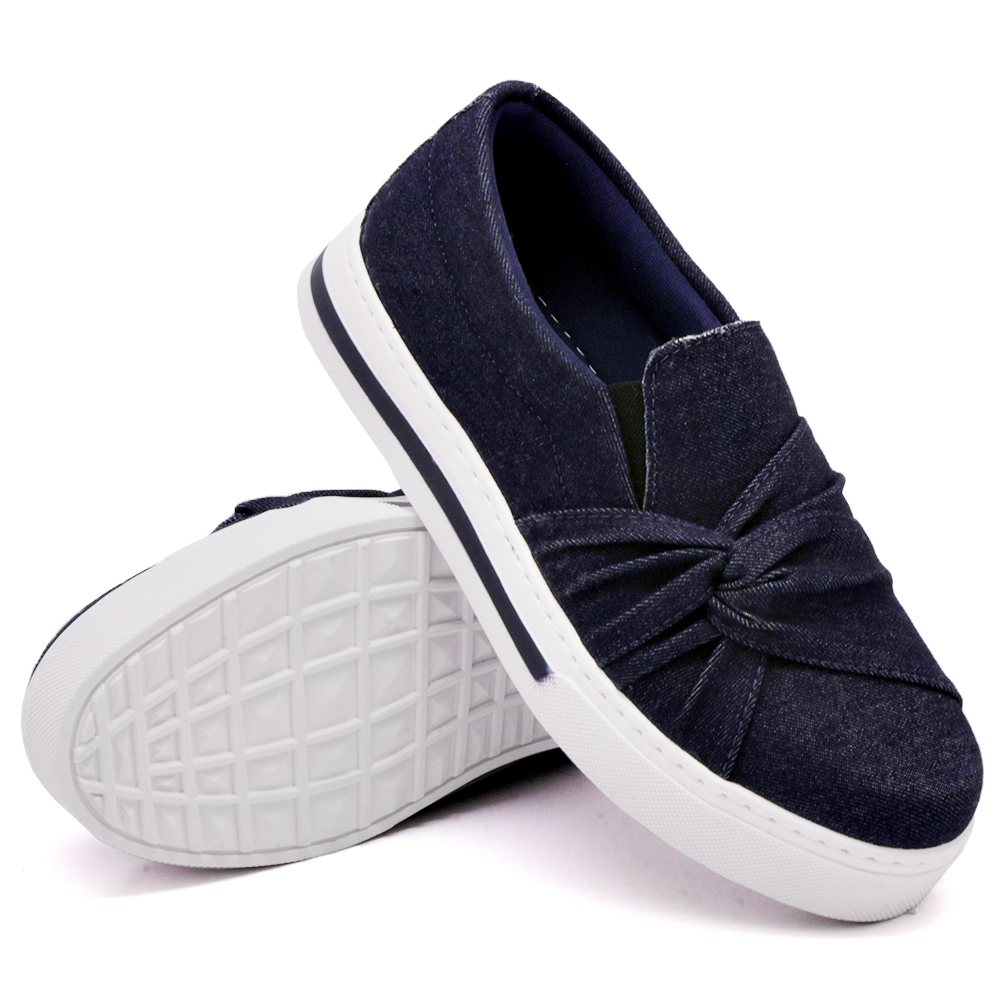 Tênis Slip On Feminino Casual com Laço Dk Shoes Marinho