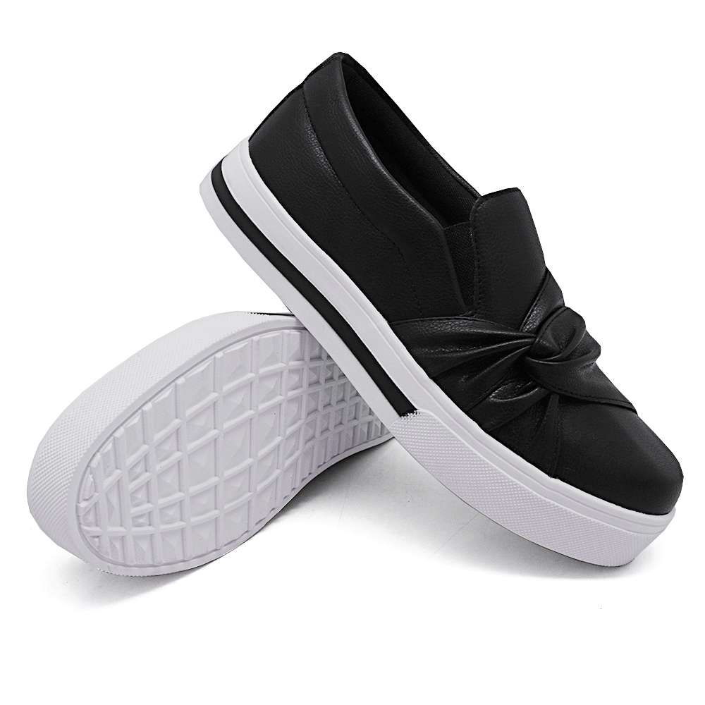 Tênis Slip On Feminino Casual com Laço Dk Shoes Preto