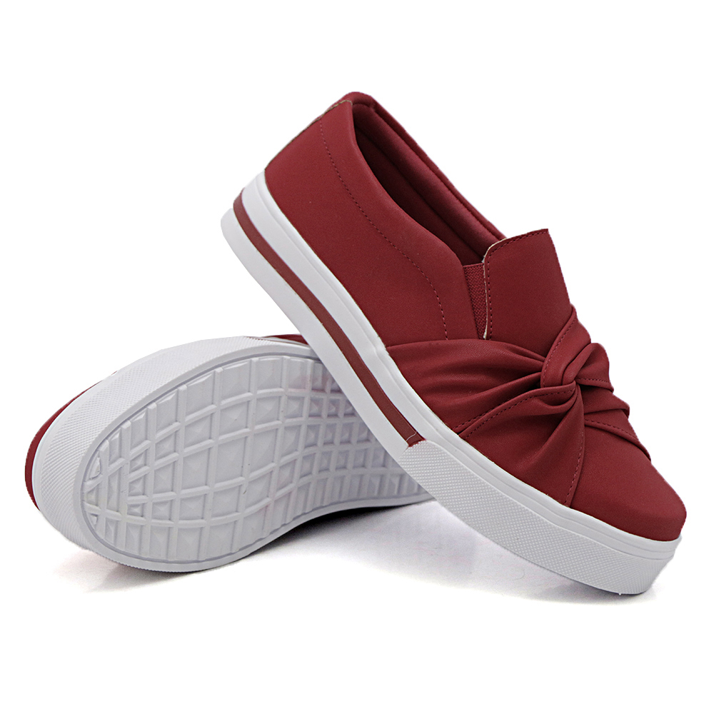 Tênis Slip On Feminino Casual com Laço Dk Shoes Vermelho